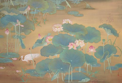 《莲池》,林玉山,胶彩画,1930年, 国立台湾美术馆藏